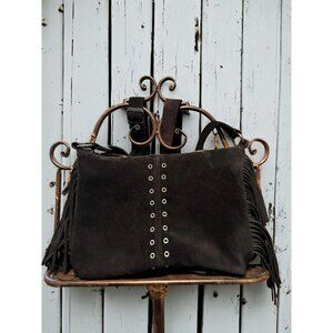 Minnetonka Suede Leather Side Fringe Crossbody Purse